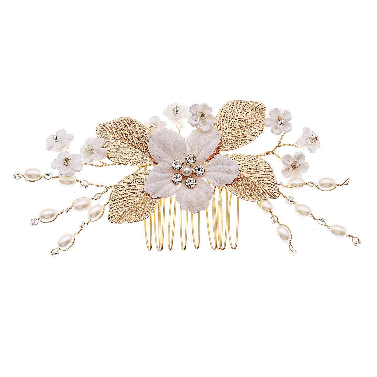 Bridal headwear Hairpin comb Wedding party wedding photo hairpin white polymer clay flower hair comb 768293185702 - COCOMELODY